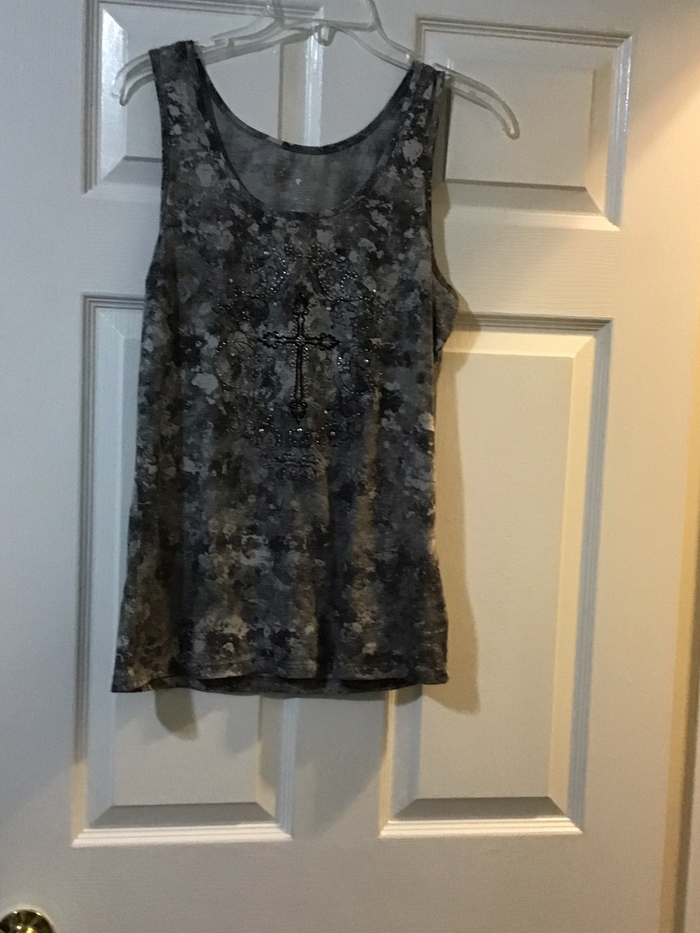 Sleeveless Gray Cross Tank Top
